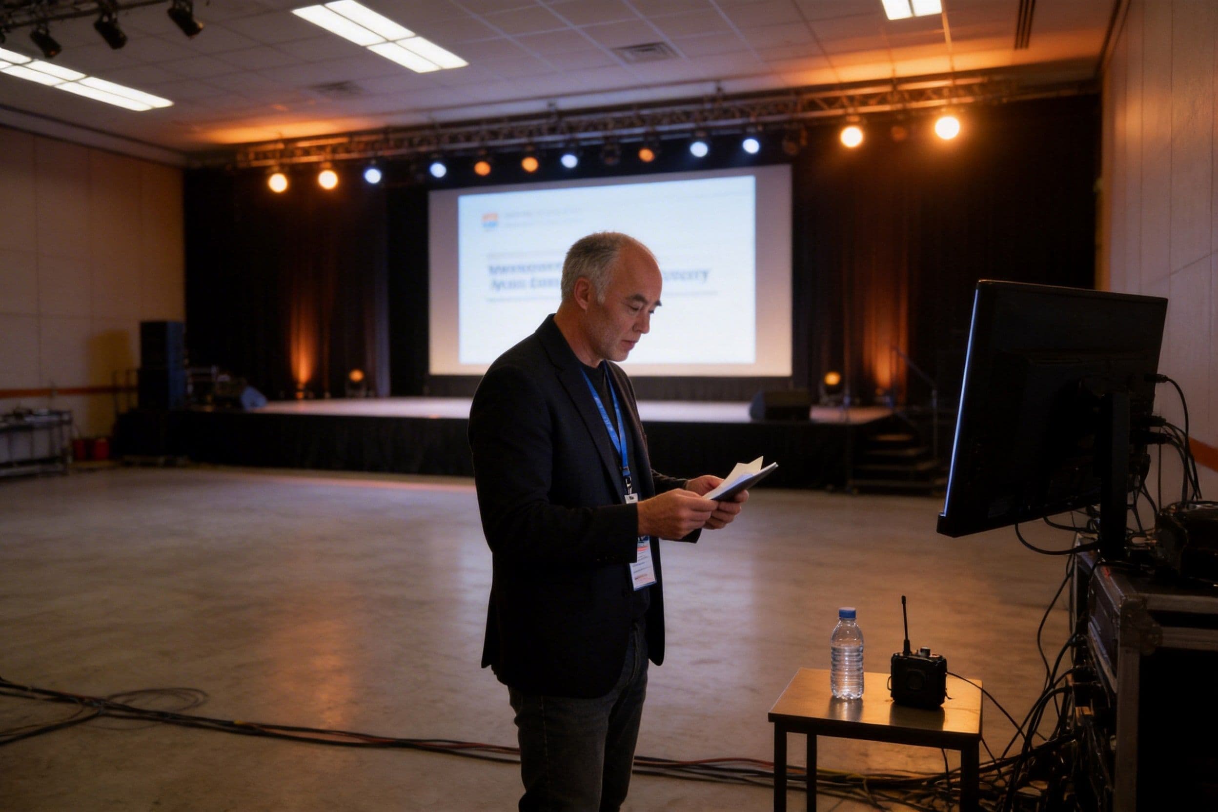 Chad Todd preparing backstage before a talk